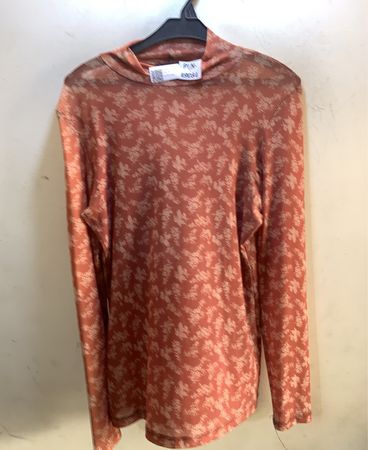 RENUAR Floral Print Mock Neck Long Sleeve Mesh Top
