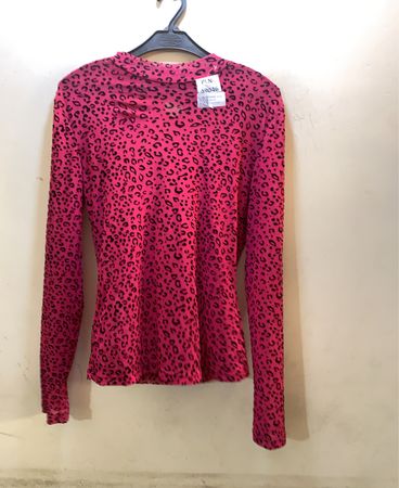 FaithVintage Pink Leopard Print Langarmoberteil