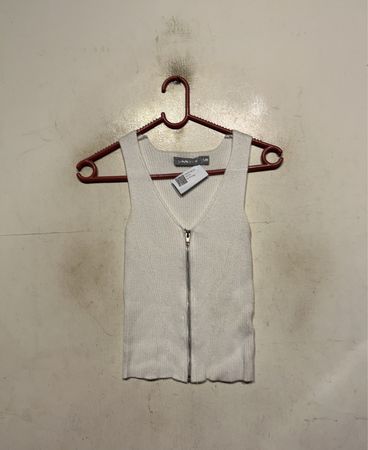 Seit Otto White Ribbed Zip Tank Top