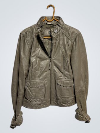 Damen graue Kunstlederjacke