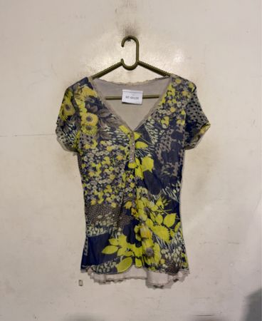 Damen Kurzarm V-Ausschnitt Bluse mit floralem Druck