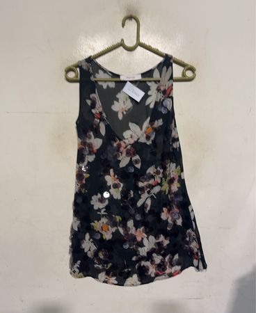 Juccca Schwarzes Floral-Print Ärmelloses Top mit Pailletten