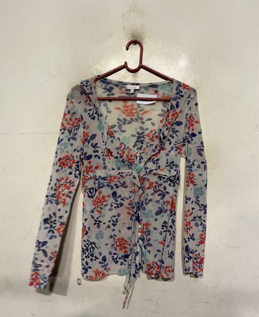 KOOKAI Floral Print Sheer Button-Up Top
