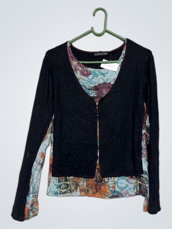 AFFAIRE DE MODE Prestige Schwarzes und Bedrucktes Langarmoberteil