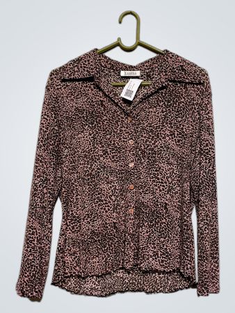Xanaka Damen Pink Leopard Print Langarm Button-Up Hemd