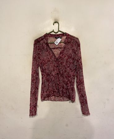 Mexx Langarm-Transparente Bluse mit floralem Druck