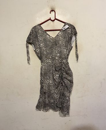 Damen Raffung V-Ausschnitt Kleid mit Bindebändern