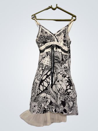 Ellyps Schwarz-Weiße Bedrucktes Kleid mit Tüllsaum