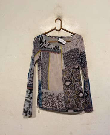 comma, Langarm-Patchwork-Print-Mesh-Oberteil