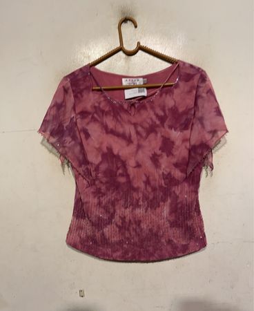 earnMoney Damen Pink Tie-Dye Perlen Kurzarmoberteil Größe XL