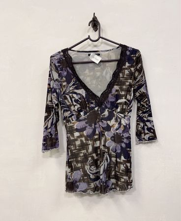 Comma Blumenmuster Transparente Spitze Top