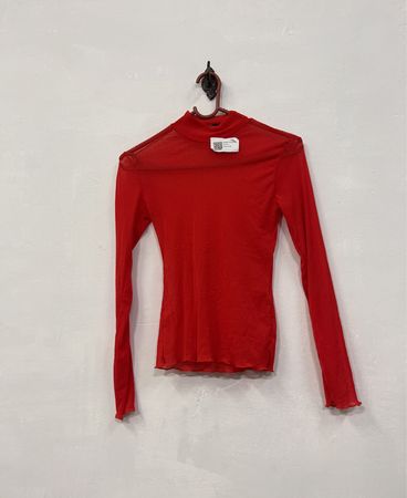 Lorana G Paris Rotes Netz-Mock-Neck-Top