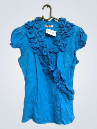 ROSEMARIA blau gekraustes Kurzarmoberteil