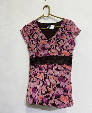 Style & Co. Petite Floral Lace Trim Top