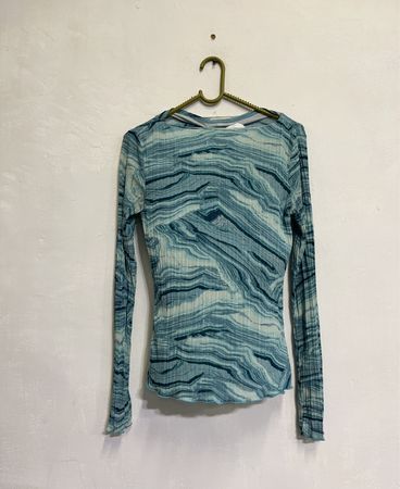 TOM TAILOR DENIM Langarmshirt mit blauem Marmorprint