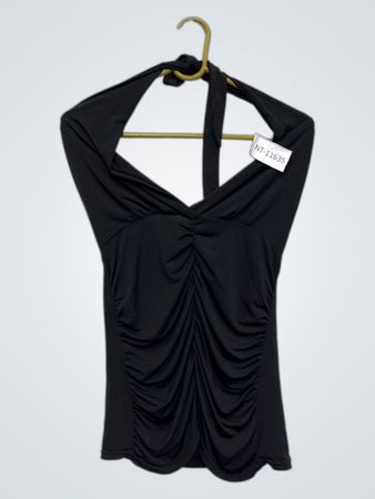 Schwarzes Halterneck-Rüschenshirt NT-11635