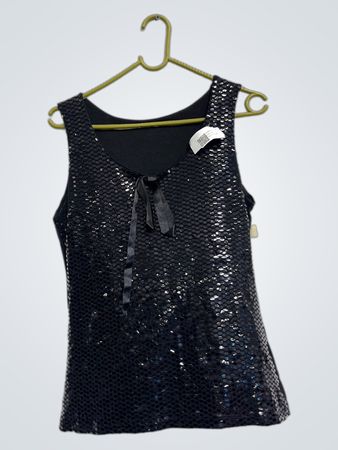 Schwarzes Pailletten-Top mit Schleifendetail