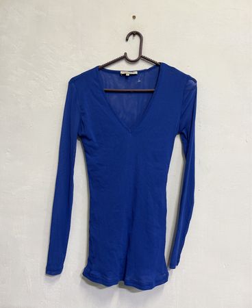 MISS & TREND accessoires Langarm V-Ausschnitt blaues Oberteil
