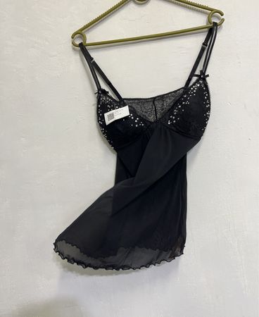 Schwarzes Babydoll mit Strasssteinchen