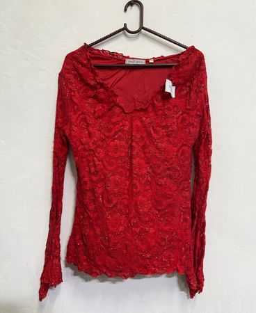 Rotes Spitze Langarmoberteil