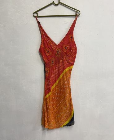 Orangen- und roten Bandana-Print-Spaghetti-Trägerkleid NSD-8839