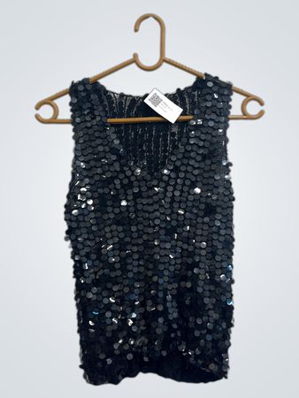 Schwarzes, glitzerndes ärmelloses Top