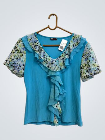Ultimod Blue Floral Sleeve Ruffle Top