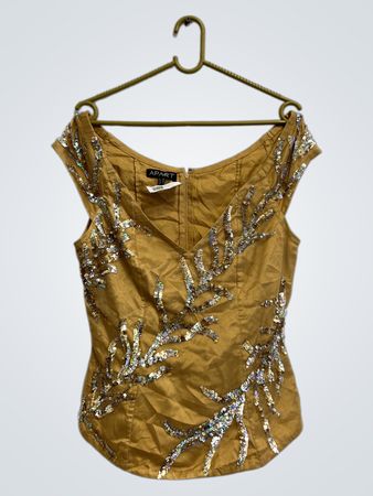APART Damen Gold Pailletten Verziertes Ärmelloses Top