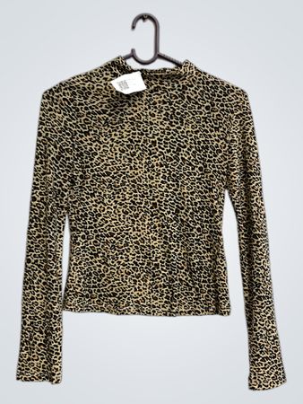 Leopard-Print Mock Neck Langarmtop