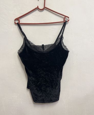 Flame Black Velvet Lace Trim Cami Top