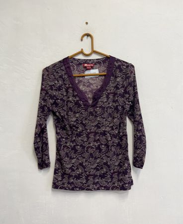 Monsoon Damen Lila Floral Druck V-Ausschnitt Oberteil