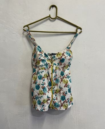 Moda & Moda Floral Print Zip Front Tank Top