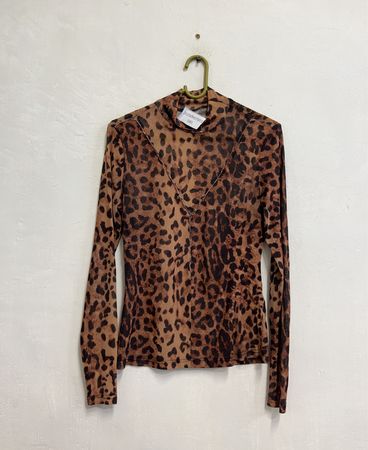 Leopardenmuster Mock Neck Langarmoberteil