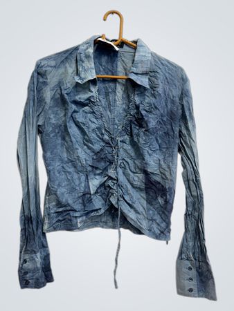 Emizioni Blue Tie-Dye Ruched Button-Up Shirt