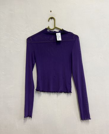 Lila Netz-Mock-Neck Langarmoberteil