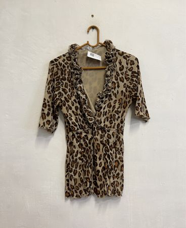 Papillon Leopardprint Rüschenausschnitt-Oberteil
