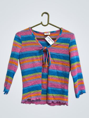 Rosa gestreifter Cardigan mit Knotenfront