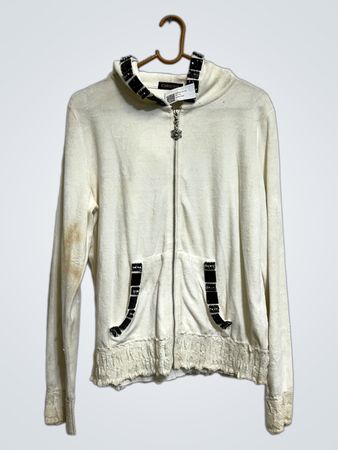 CHRISTINA Weißer Velours-Hoodie mit verzierten Taschen und Kragen