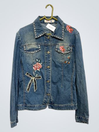 1=5 Damen Jeansjacke mit Stickerei und Strass