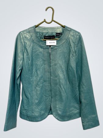 Dana Buchman Teal Lederjacke