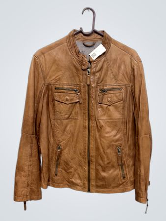 Braune Lederjacke mit "NJ-6094" Etikett