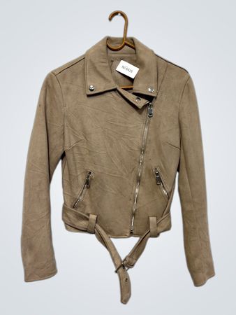 Beige Wildleder Bikerjacke mit Gürtel