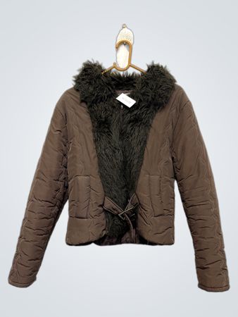 Extrose Brown Kunstpelz-besetzte gesteppte Jacke NJ-6520