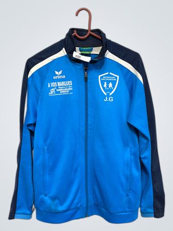 Erima Blue Track Jacket mit dem Text "A VOS MARQUES" und "CHAUFFAGE DORKEL SARL