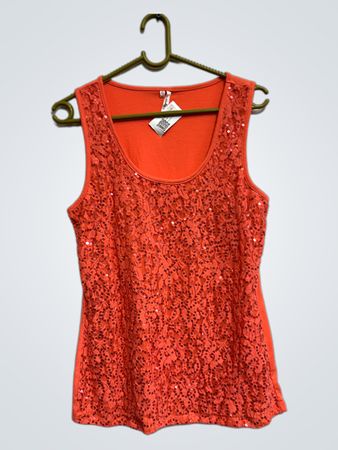 „Studio Y Orange Pailletten-Spitzen-Top“