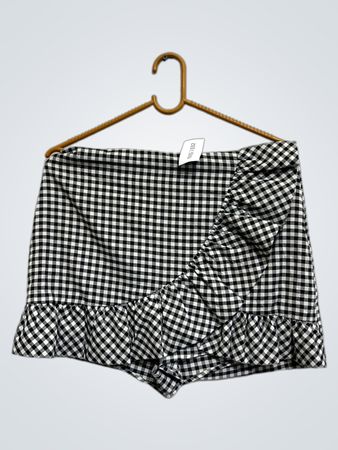 Black and white gingham ruffle mini skirt