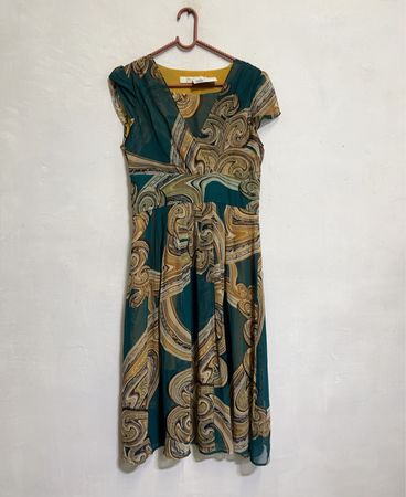 PIAOXUAN Grüner Paisley-Druck Midi-Kleid