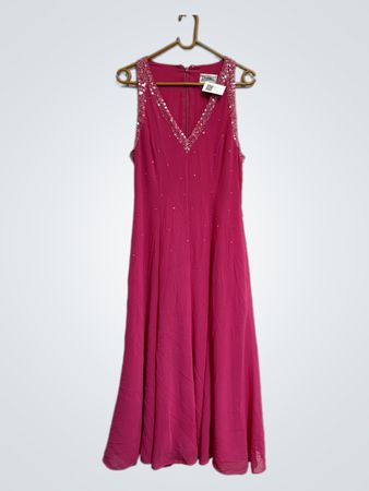 Rosa Perlenbesetztes V-Ausschnitt Kleid
