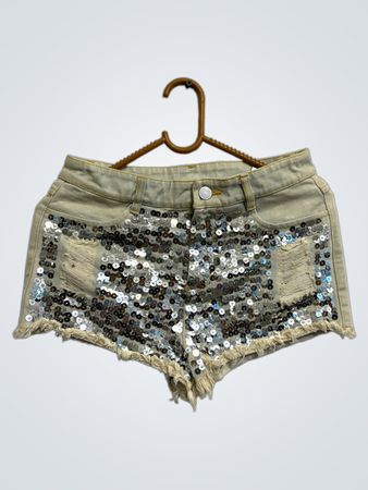 JDC MILANO Pailletten-Beschädigte Denim-Shorts