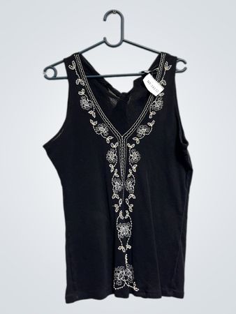 J.Taylor Schwarzes Besticktes V-Ausschnitt Tanktop